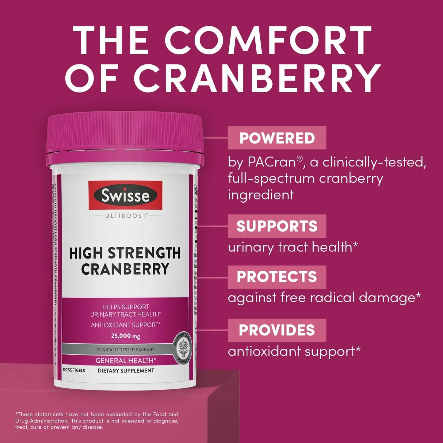 Swisse Cranberry Pills For Women & Men | PACran Cranberry Extract Supplement 25000mg | Bladder & Kidney Support * | 100 Capsules