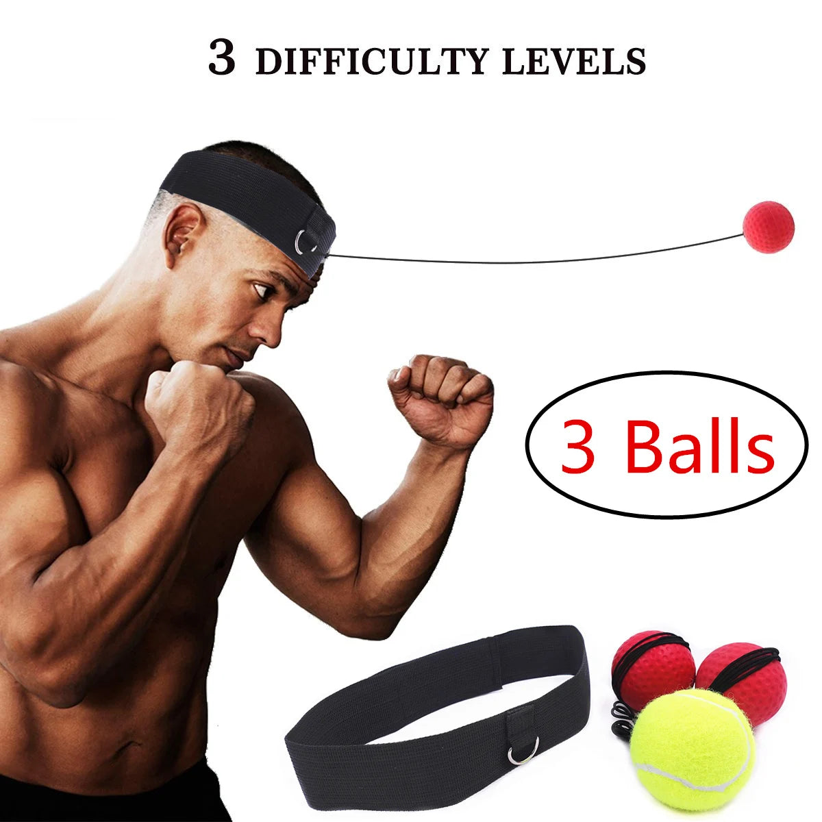 Boxing Reflex Ball Set With 3 Difficulty Levels Boxing Balls And Adjustable Headband for Punching For Agility Training