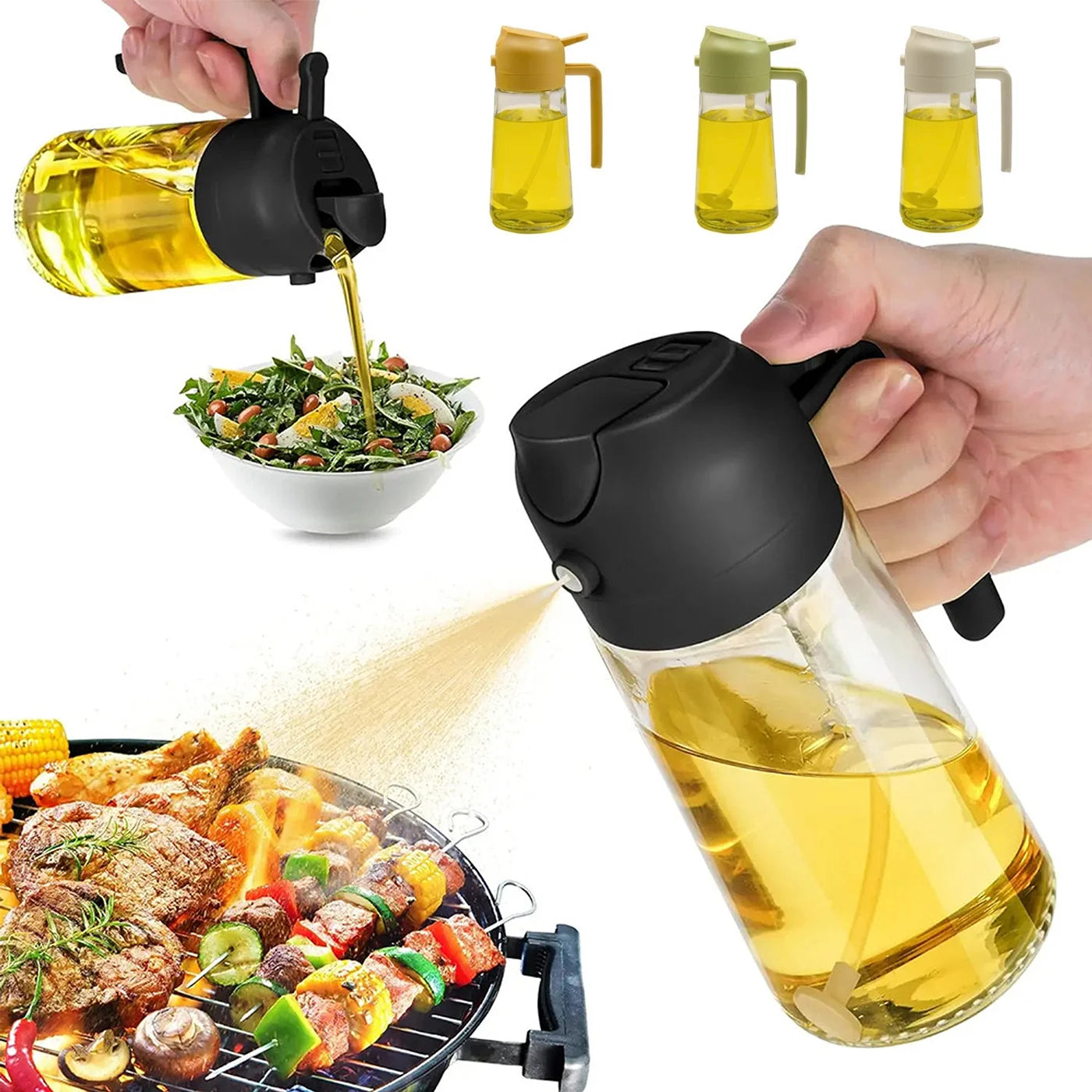 20/16oz Oil Sprayer for Cooking - 2 in 1 Spray & Pour Olive Oil Dispenser - 600/470ml Glass Spray Oil Bottle for Cooking