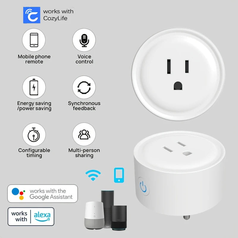 10A Smart Wifi Socket US Plug Phone APP Remote Voice Control 100-240V Wireless Timer Switch Outlet For Alexa Google Home Auto