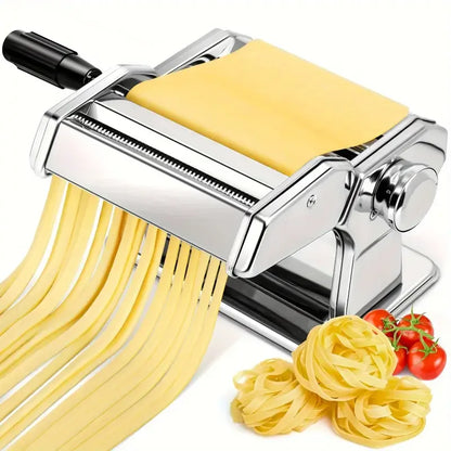 Premium Stainless Steel Pasta Maker Machine - Effortless Manual Operation, 7 Adjustable Thickness Settings, Dual Width Noodle Cu