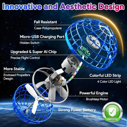 Flying Orb Ball Toy Soaring Hover Boomerang Spinner Hand Controlled Mini Drone Cosmic Globe Spinning Kids Adults Outdoor Fly Toy