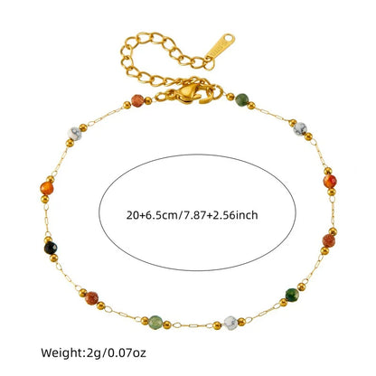 Fashion Design Colored Stone Bead Stainless Steel Retro Style Chain Bracelet