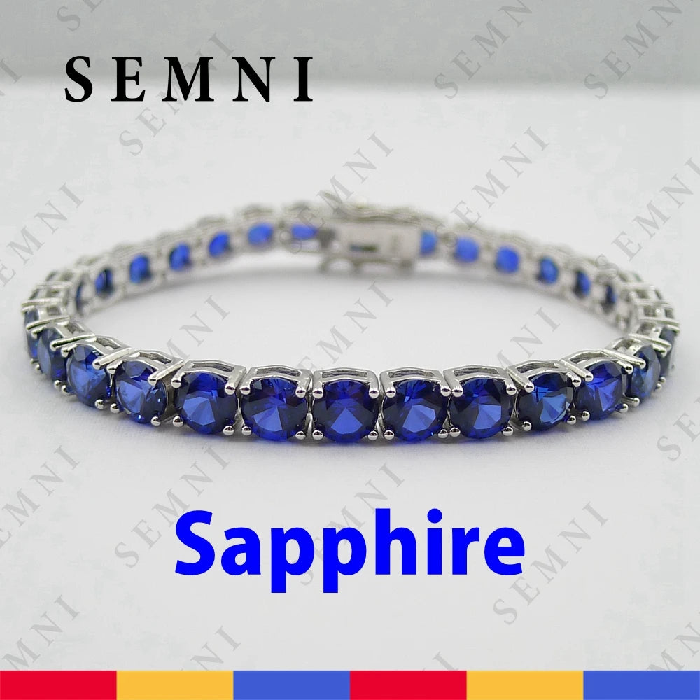 SEMNI 5mm Sapphire Ruby Tennis Bracelet for Women S925 Sterling Silver Fine Jewelry