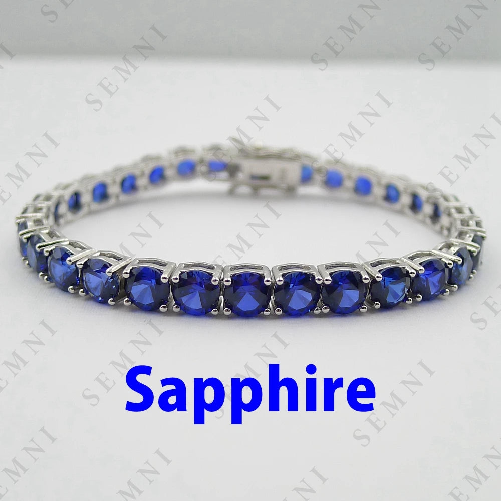 SEMNI 5mm Sapphire Ruby Tennis Bracelet for Women S925 Sterling Silver Fine Jewelry