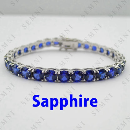 SEMNI 5mm Sapphire Ruby Tennis Bracelet for Women S925 Sterling Silver Fine Jewelry