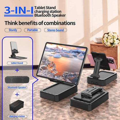 Cell Phone Stand with Wireless Bluetooth Speaker/Charging Station for Phone orTablet