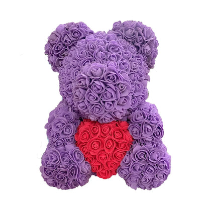 40cm Artificial Rose Heart Teddy Bear Handmade Bear of Roses For Women Valentine's Day Wedding Bithday Gift Drop Shipping