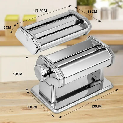 Premium Stainless Steel Pasta Maker Machine - Effortless Manual Operation, 7 Adjustable Thickness Settings, Dual Width Noodle Cu