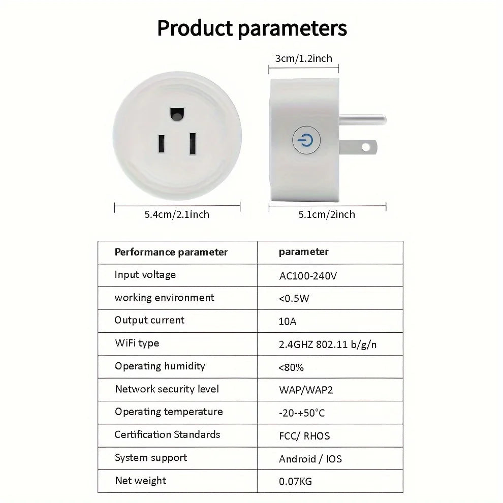 10A Smart Wifi Socket US Plug Phone APP Remote Voice Control 100-240V Wireless Timer Switch Outlet For Alexa Google Home Auto