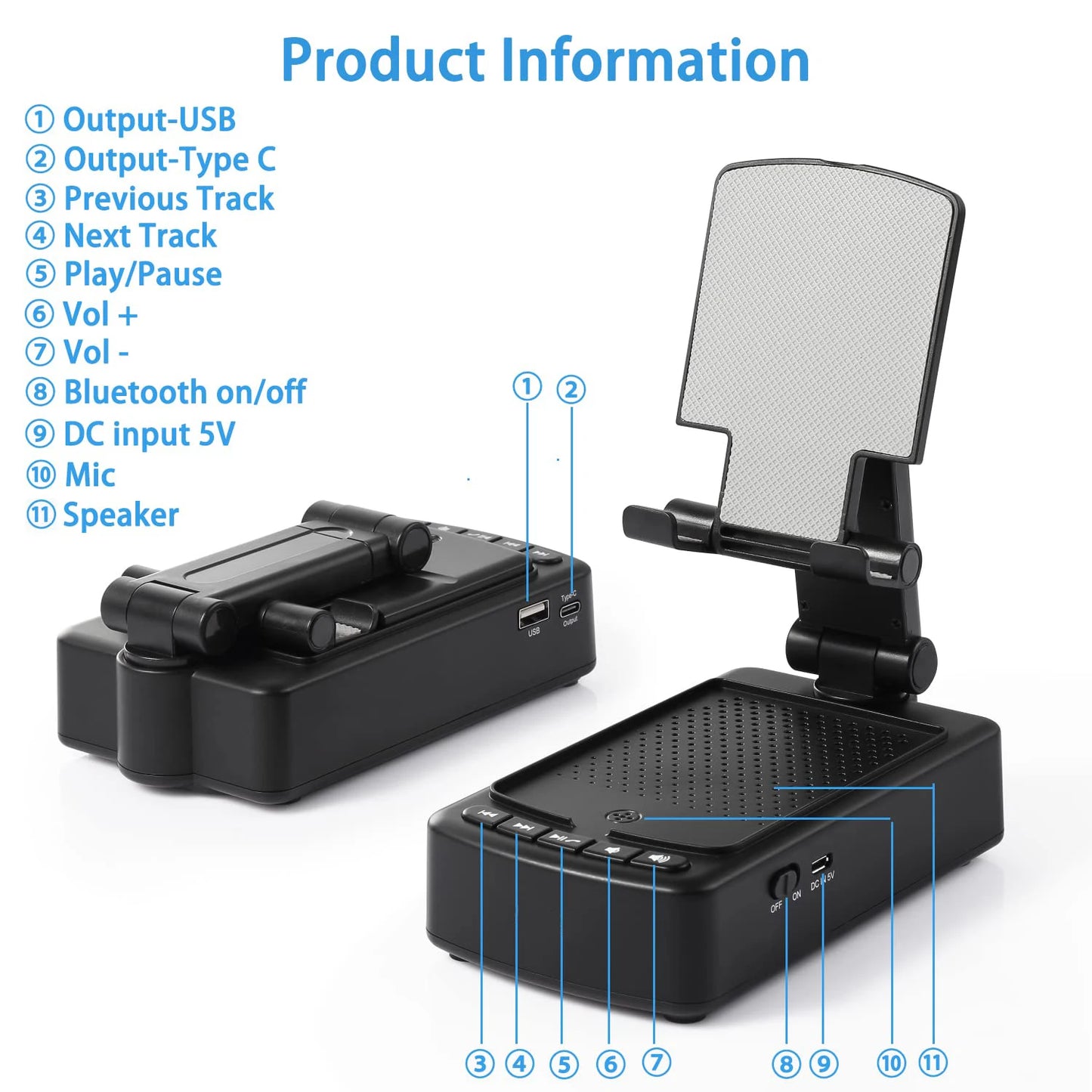 Cell Phone Stand with Wireless Bluetooth Speaker/Charging Station for Phone orTablet