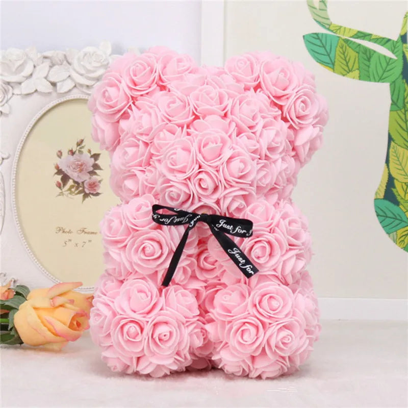 25cm Artificial Foam Flowers Bear Rose Bear Romantic Creative Gifts For Valentines Day Mothers Day Anniversary Wedding