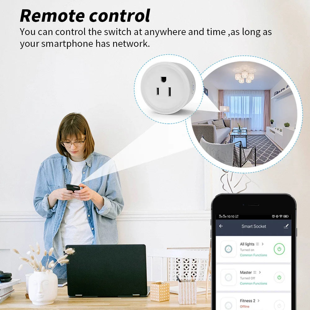 10A Smart Wifi Socket US Plug Phone APP Remote Voice Control 100-240V Wireless Timer Switch Outlet For Alexa Google Home Auto