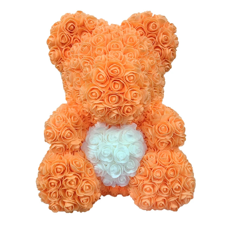 40cm Artificial Rose Heart Teddy Bear Handmade Bear of Roses For Women Valentine's Day Wedding Bithday Gift Drop Shipping