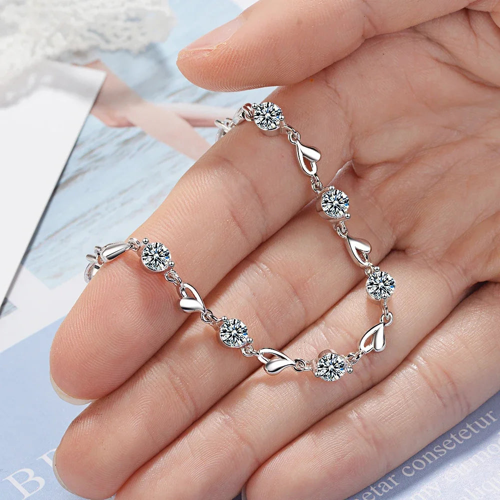 925 sterling silver  Zircon Love Heart Shaped Bracelet