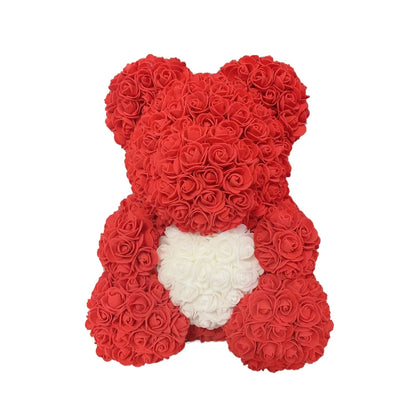 40cm Artificial Rose Heart Teddy Bear Handmade Bear of Roses For Women Valentine's Day Wedding Bithday Gift Drop Shipping