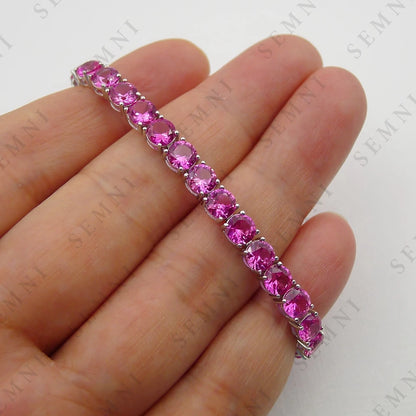 SEMNI 5mm Sapphire Ruby Tennis Bracelet for Women S925 Sterling Silver Fine Jewelry