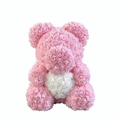 40cm Artificial Rose Heart Teddy Bear Handmade Bear of Roses For Women Valentine's Day Wedding Bithday Gift Drop Shipping